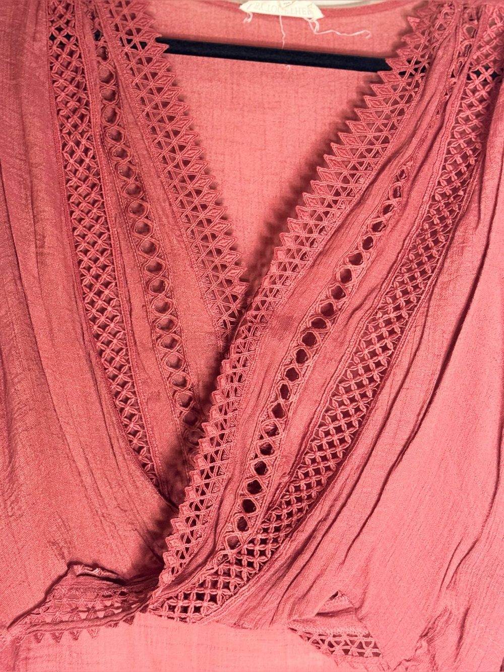By Together Rose Mauve Crochet Trim V-Neck Blouse - Picture 2 of 6